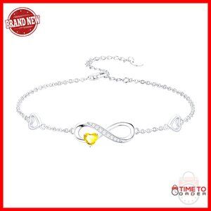 925 Sterling Silver Infinity Heart Anklet Bracelet Adjustable Birthstone Jewelry
